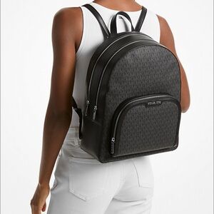 Michael Kors Backpack Jaycee Large Canvas MK Logo Backpack Black Travel Trip